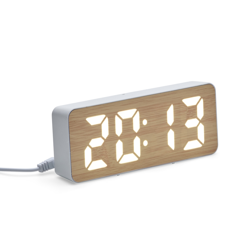 Relogio Despertador Plastico e Bambu Com Painel LED